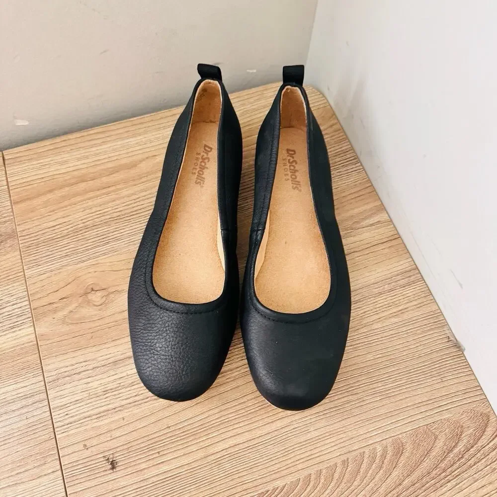 Dr Scholls Timeless Black Leather Ballerina Flats Women’s Size 6